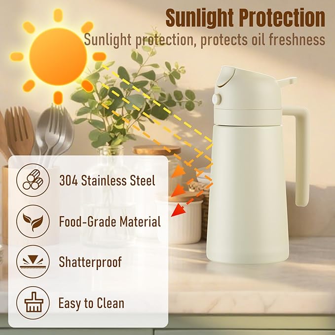 Baalaka Oil Sprayer for Cooking, Olive Oil Dispenser Bottle for Kitchen, 2 in 1 oil dispenser and oil sprayer, Stainless Steel Oil Bottles for Kitchen, Air Fryer BBQ Salad Baking (White 16oz/470 ml)