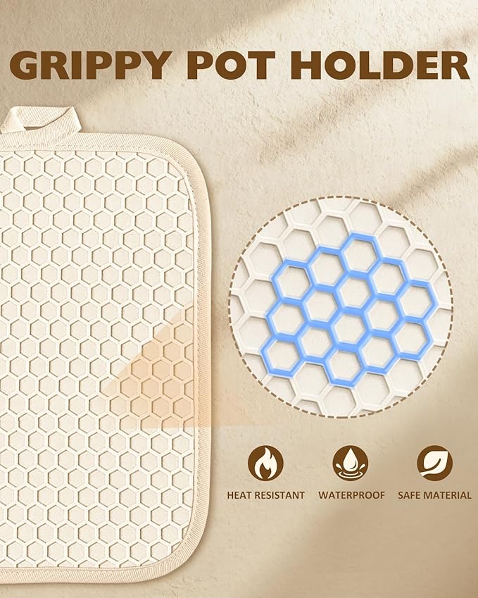 Slohif Silcone Mushroom Pot Holders for Kitchen - 100% Cotton Beige Cute Oven Potholders with Pockets, Heat Resistant Square Thick Hot Pads, House New Home Baking Baker Gifts,2pack