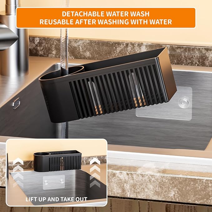 SUOXING Rustproof Sponge Holder for Kitchen Sink,2-in-1 Dish Wand Holder with Suction Cup and Adhesive for Scrub Brush,Scrubber,Dish Sponge,Spinge Holder,In Sink Organizer & Basket Accessories,Plastic