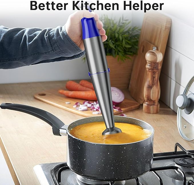 Turelar Immersion Blender Handheld Corded Hand Blenders Set 1100W, Trigger Variable Speed 5 in 1 Stick Emulsifier with Chopper, Whisk and Frother for Soup, Baby Food and Smoothies, Royal Blue