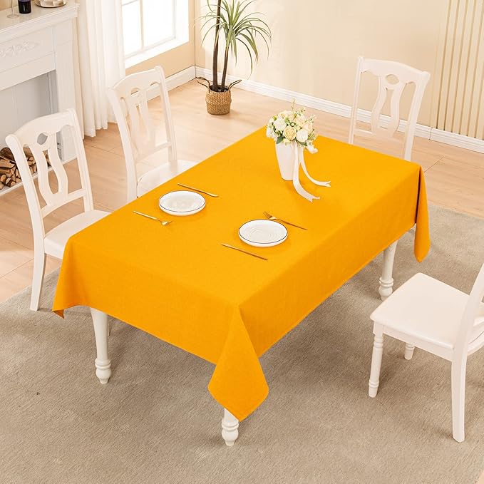 BALCONY & FALCON Rectangle Tablecloth Washable Wrinkle Resistant and Water Proof Table Cloth Decorative Linen Fabric Tablecloths for Dining Parties Kitchen Wedding and Outdoor Use (Golden, 57x85)