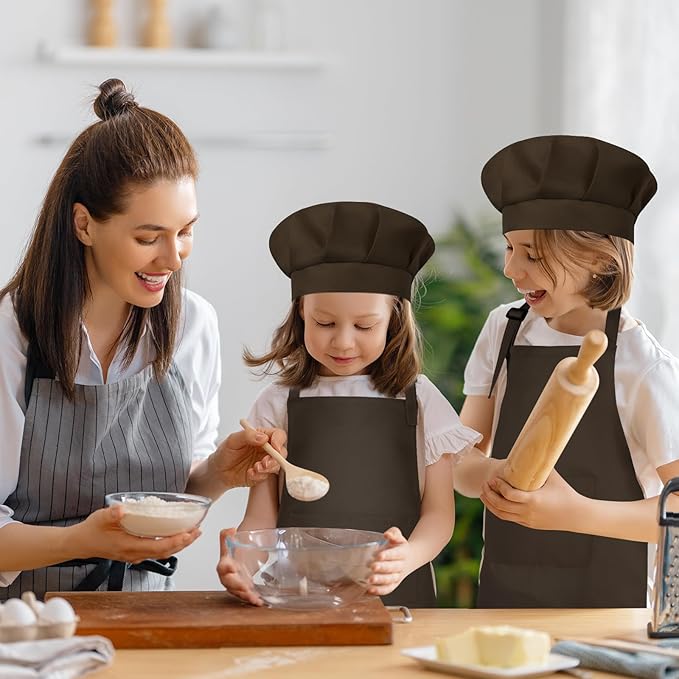Kids Apron and Chef Hat Set Children Apron Adjustable with 2 Pockets Children Chef Painting for Cooking Baking