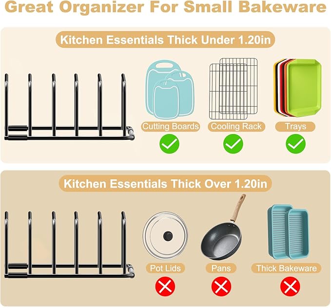 Fikoksol Cutting Board Organizer and Baking Sheet Rack, [1-Pack] Black Heavy Duty Metal Cookie Sheet Organizer for Cutting Board Storage & Plate Holder for Cabinet, Tray Dividers for Cabinets