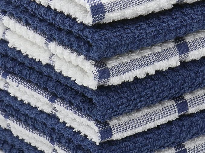 Cleaning Rags Cleaning Cloths for Cleaning House, Cotton Dish Cloths Dish Rags for Washing Dishes, Set of 8, Light and Soft Terry Kitchen Washcloths Kitchen Rags,12 Inch x 12 Inch (Blue Set)