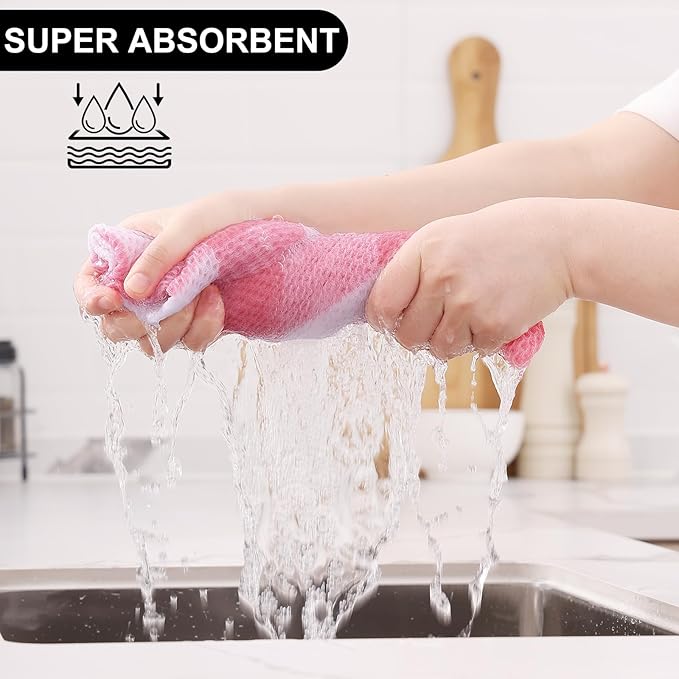 Homaxy Kitchen Towels and Dishcloths Set, 12 x 12 and 13 x 28 Inches, Set of 10 100% Cotton Waffle Weave Check Plaid Kitchen Dish Towels, Super Soft and Absorbent Dish Cloths, White & Pink