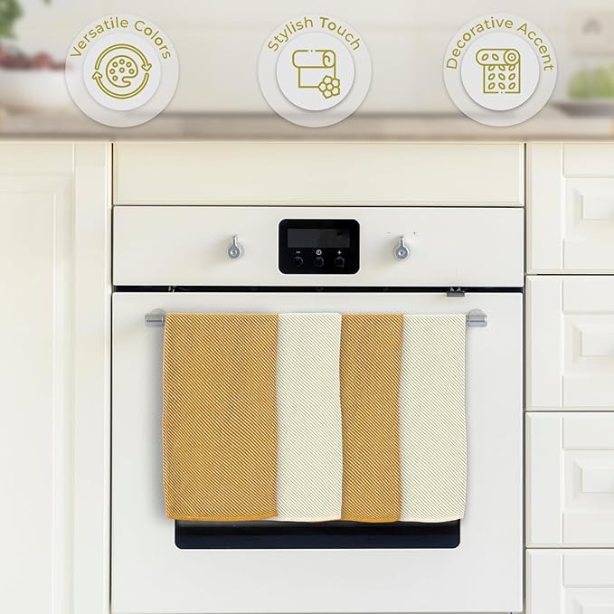 Ossano Kitchen Hand Towels - 4 Pack, (20" x 30") - Soft & Quick Dry - Versatile as, Turkish Kitchen Towels, Cozy Hand Towel, Vintage Kitchen Towels, Dishcloths, Mustard and Ecru