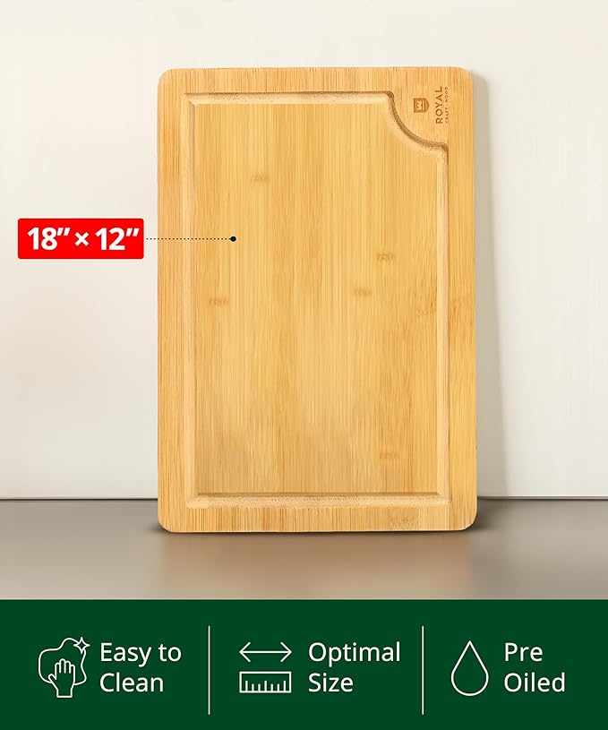 ROYAL CRAFT WOOD Wooden Cutting Boards for Kitchen Meal Prep & Serving - Bamboo Wood Serving Board Set with Deep Juice Groove Side Handles - Charcuterie & Chopping Butcher Block for Meat