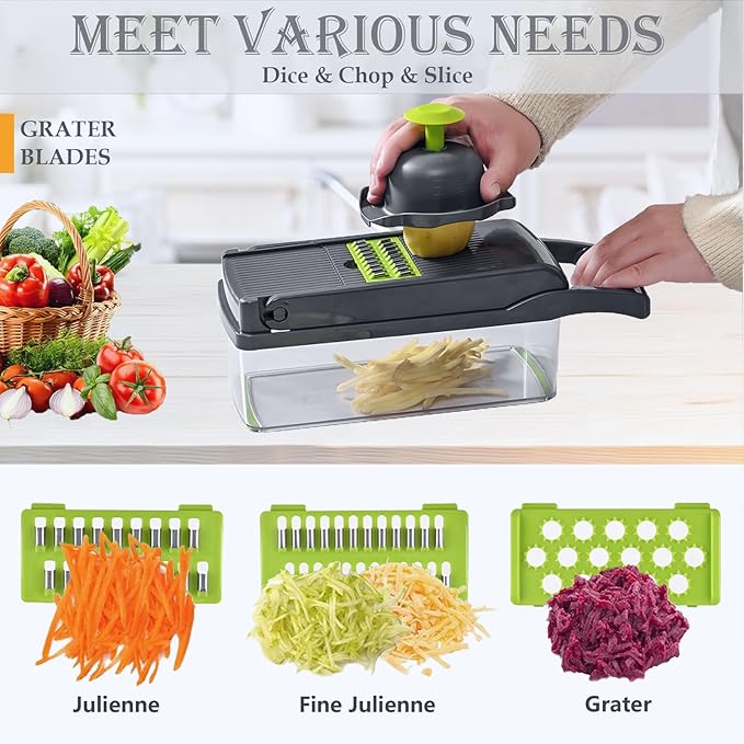 Dewpeton Pro-Series 20-in-1 Mandoline Slicer & Spiralizer, Veggie Chopper with Container, Home Essential Kitchen Gadget