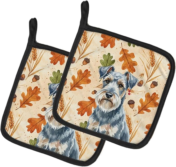 Caroline's Treasures Blue Lakeland Terrier Heirloom Fall Pair of Pot Holders Pair 7.5x7.5 Quilted Insulated Hot Pads Decorative Kitchen Gift Made in USA