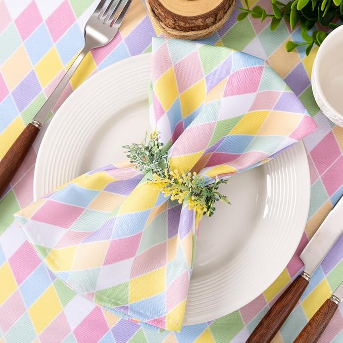 Socomi Easter Spring Cloth Napkins Diamond Linen Napkins Bulk Washable Cotton Napkins 17"x17" for Wedding Party Bridal Baby Shower Birthday Table Decorations Set of 6