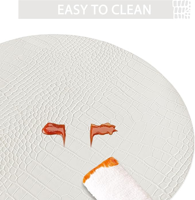 Jovono Round Leather Placemats for Round Tables Set of 4, White Place Mats and Coasters, Wipeable Waterproof Heat Resistant Table Mats Easy to Care for Indoor Decor 13 inch Diameter