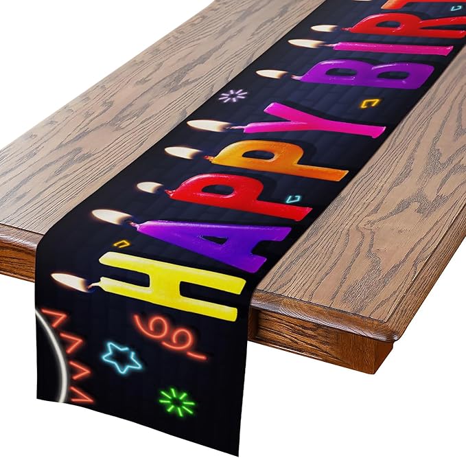 Happy Birthday Table Runner 13x72 Inch Birthday Candle Farmhouse Polyester Linen Table Decoration for Kitchen Dinning, Indoor Outdoor Home Dinner Party (Multi)