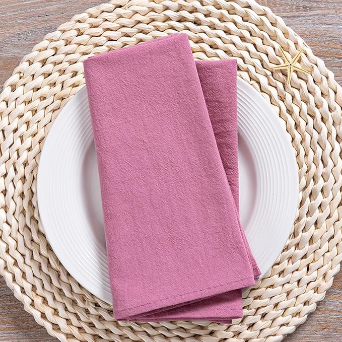 MLMC 4 Pack Mauve Pink Cloth Napkins Rustic Washable Cotton Linen Napkins Set of 4 17"x17" Reusable Dinner Napkins Cloth for Wedding Baby Shower Birthday Party Everyday Use
