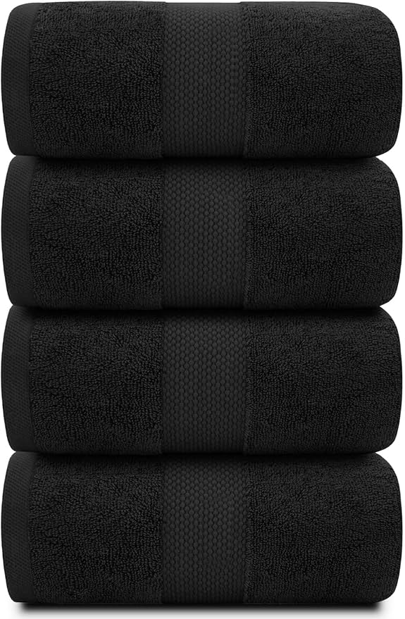 White Classic Luxury Black Bath Towels Extra Large | 100% Soft Cotton 700 GSM Thick 2Ply Absorbent Quick Dry Hotel Bathroom Towel | 27x54 Inch | Black | Set of 4