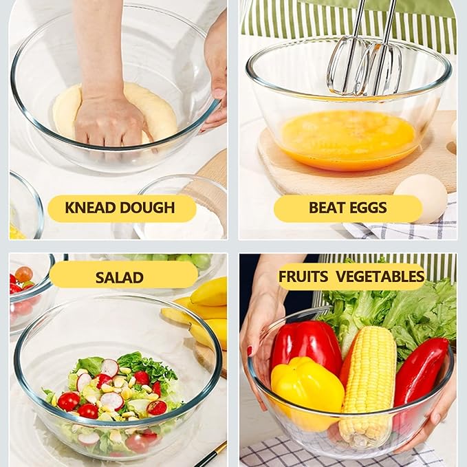 5 Quart Deep Big Glass Bowl with Lid,10 Inch Large Glass Mixing Bowl for Sourdough Bread Kitchen Salad Bread Storage, For Prepping, Marinating & Brining Kimch