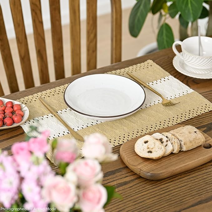 Artoid Mode Burlap Brown Farmhouse Rustic Placemats Set of 6,12x18 Inch Seasonal Hollow Table Mats Party Kitchen Dining Decoration