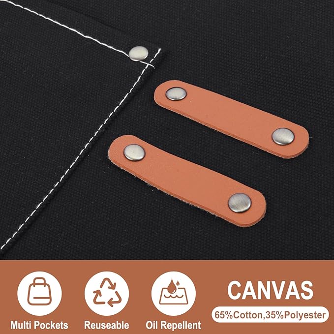 Men's Canvas Tool Apron, Heavy Duty Multi-Pocket Work Apron for Woodworking Gardening Bartender Adjustable Straps
