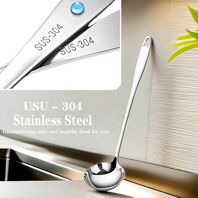 Soup Ladle 304 Stainless Steel Ladle spoon, 12.2Inch Long Handle Soup Spoons Serving Spoon for Cooking Buffet, Party, Kitchen, Silver