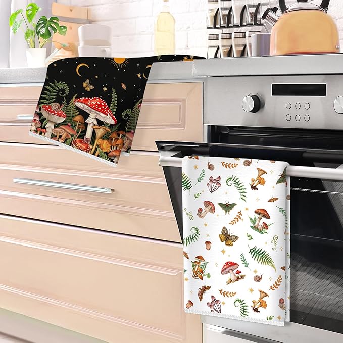 Boho Mushroom Microfiber Kitchen Towels, Soft Absorbent Hand Towel 15.7 × 23.6 Inch, Thick Dish Cloth for Party Anniversary Holiday Decoration, Housewarming Gifts for Mom