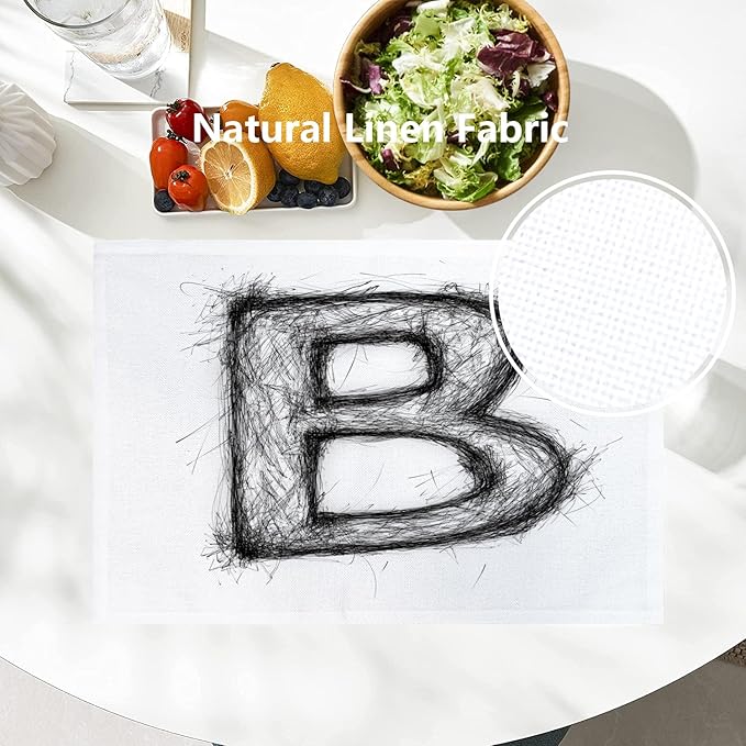 Batmerry Abstract Art Doodle Placemats, Free Form Drawing Ink Washable Linen Table Mats for Kitchen Table Double Insulation Decor Dining Set Indoor Outdoor 12X18 in Set of 4