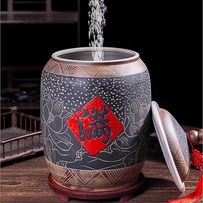 Grain & Rice Dispenser, Home Grain Storage Ceramic Container, Large Capacity Food Storage Jar, Ceramic Rice Storage Jar, Rice Storage Containe, Suitable for Flour, Sugar, Cereal, Coffee, Rice.