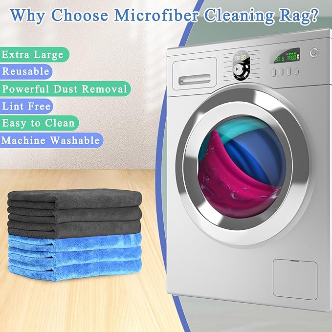 12 Pcs Extra Large Microfiber Cleaning Cloth, 20" x 30" Washable Reusable Large Floor Cloth Rags, Microfiber Towels for Mop Cleaning Office Bathrooms Housekeeping (Gray, Blue, White)