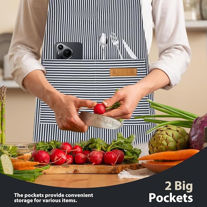 VALOME 2 Pack Kitchen Aprons, Apron for Cooking with 2 Pockets, Unisex Adjustable Neck Strap Chef Aprons for Men Women