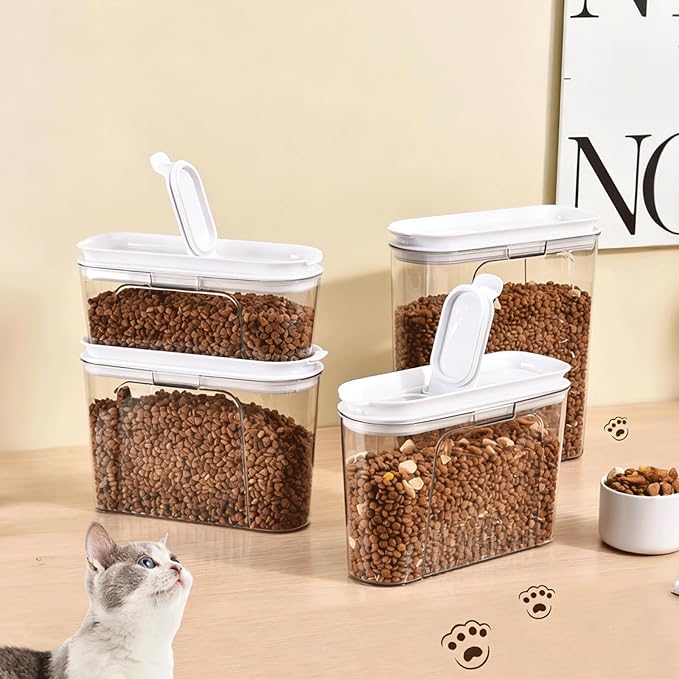 Cereal Container and Rice Storage Dispenser-Airtight Food Storage Organizers BPA-free Plastic Kitchen Pantry Storage Containers food-grade PET material Suitable for rice, grains (4L(4PC)