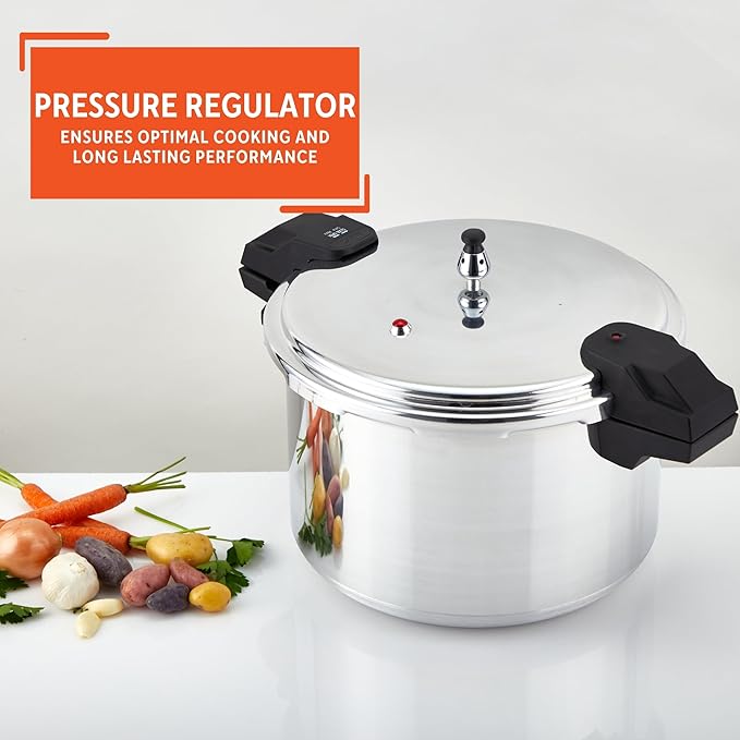 IMUSA USA A417-80807 16Qt Jumbo Stovetop Pressure Cooker with Regulator and Side Handles, Silver