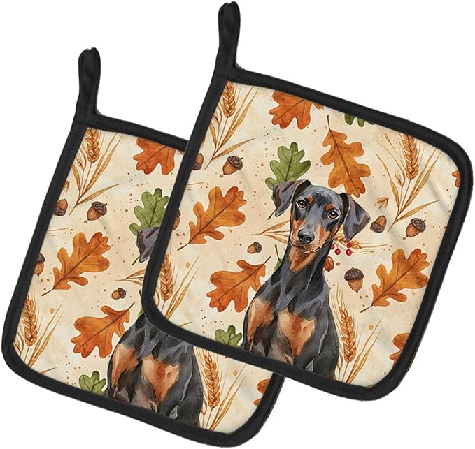 Caroline's Treasures German Pinscher Heirloom Fall Pair of Pot Holders Pair 7.5x7.5 Quilted Insulated Hot Pads Decorative Kitchen Gift Made in USA