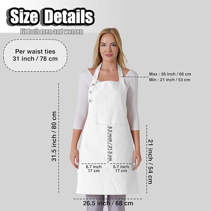 TOSHE Kitchen Apron Waterdrop Resistant Cotton Apron with adjustable Aprons for Women with Pockets 10 Color option Cooking White Apron(White)