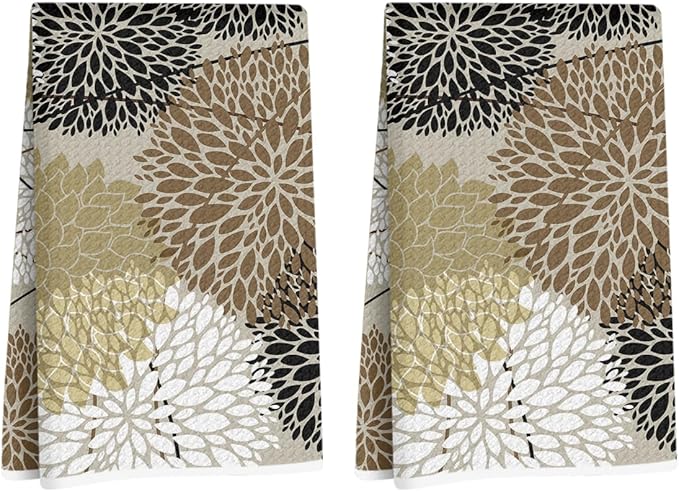 2 Pcs Vintage Flower Pattern Kitchen Towels, Soft Absorbent Tea Hand Towel, Microfiber Dish Cloths for Drying Dishes, Waffle Dish Towels for Kitchen Home Decor, Housewarming Gifts for Women Mom