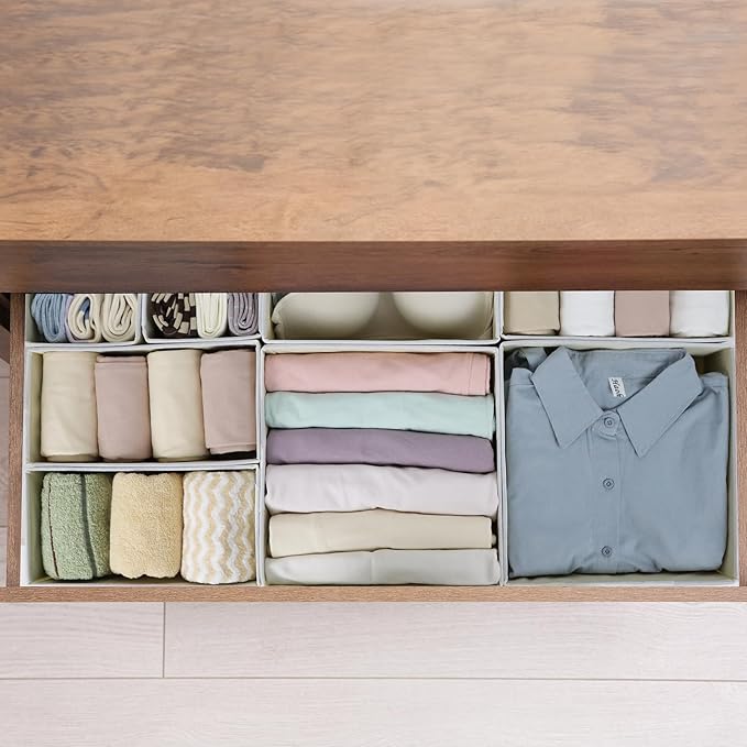 Fordonral Drawer Organizer Clothes, Foldable Fabric Dresser Organizer Closet Organizers and Storage Box for Underwear,Folded Clothes,Baby Clothing,Socks,Bra,Towels,Ties(12 Pack,Yellow)