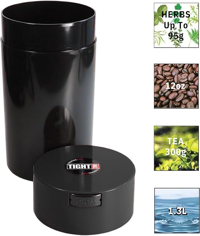 Tightvac - 3 oz to 12 Ounce - Patented Airtight Container | Multi-use Vacuum Container Works as Smell Proof Containers for Herbs and Dry Goods. Black