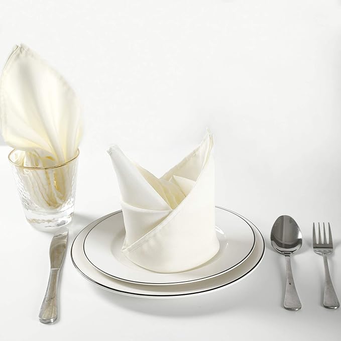 Cloth Napkins 17x17 inch Washable Polyester Dinner Napkins Soft Table Napkins for Wedding Party Dining Banquet(Ivory,100PCS)