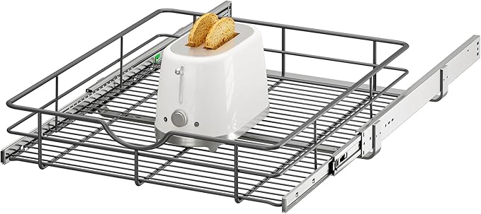 Pull Out Shelves - 20" W x 22" D Soft Close Pull Out Cabinet Organizer 1 Tier - Sliding Shelves with Shelf Liner - Heavy Duty Steel Wire Drawers for Kitchen Cabinets, Pantry, Bathroom