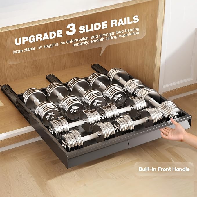 Seinloes 2 Pack Pull Out Cabinet Organizer With Raising Pad for Framed Cabinets,Expandable Width (15"-25") and Depth (17"-24"),3 Slide Rails Slide Out Drawers with Handle,No-Drill Roll Out Shelf,Black