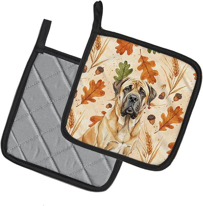 Caroline's Treasures Fawn English Mastiff Heirloom Fall Pair of Pot Holders Pair 7.5x7.5 Quilted Insulated Hot Pads Decorative Kitchen Gift Made in USA