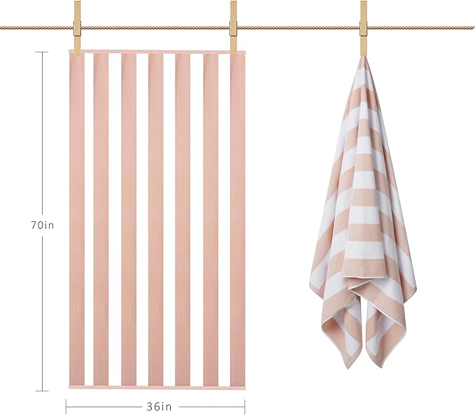 LULUHOME Large Oversized Beach Towel - Big Cotton Towel 36 x 70 Inch Striped Pool Towel, XL Cabana Soft Swimming Towel for Adult Men Women,Blush