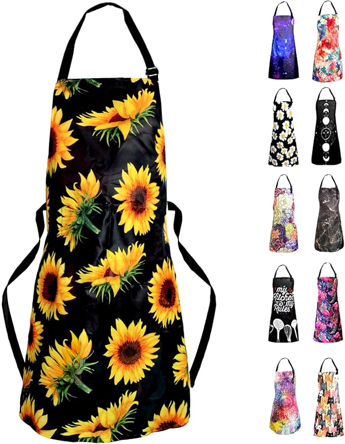 Sosolong Adjustable Waterproof Apron Bib Apron with 2 Pockets Cooking Kitchen Aprons for Women Men Chef