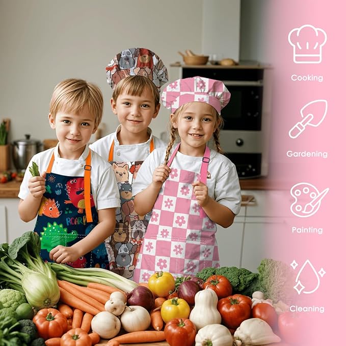 SANDJEST Kids Apron with Chefs Hat Set, Kitchen Apron Gifts