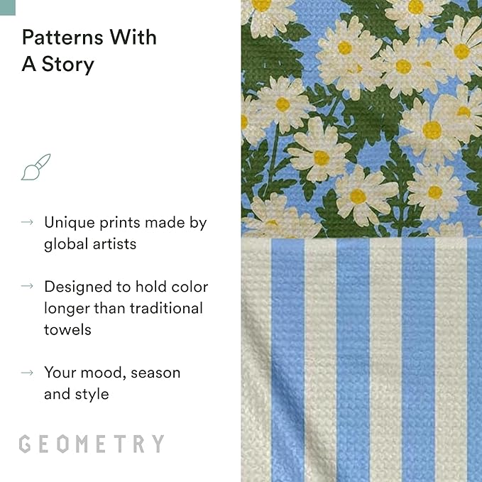 GEOMETRY Spring Kitchen Towels - Quick Dry Microfiber Cloth Spring & Summer Dish Towels for Kitchen Drying - Premium Quick Dry Towel - Daisy Dream, 18" x 30" - 2-Pack