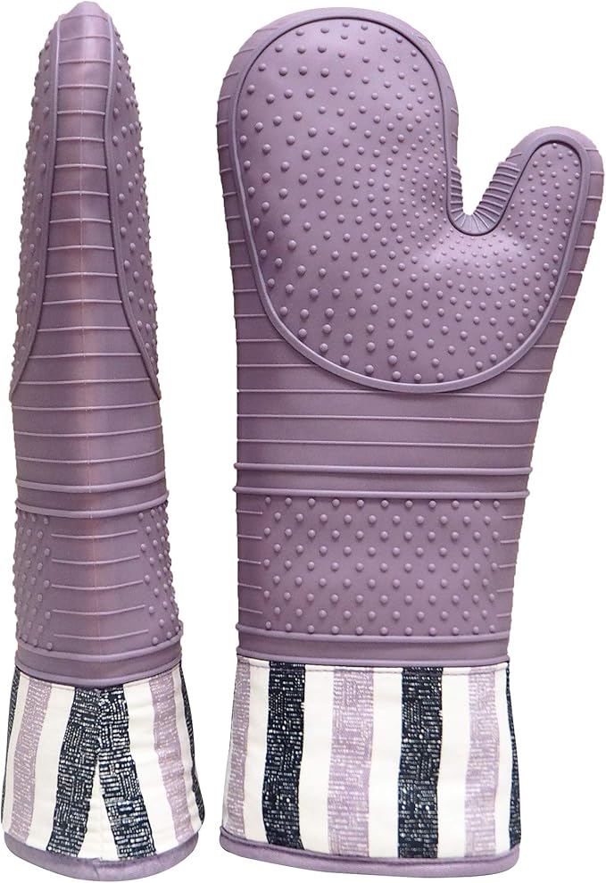 RED LMLDETA Heat Resistant 550 Degree Oven mitt, Silicone Oven Hot Mitts - 1 Pair, Extra Long Professional Baking Oven Gloves - Food Safe,Pot Holders Cooking,Grilling,Kitchen (Purple Mittens)