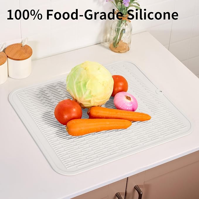 ZLR Large Silicone Dish Drying Mat (16" x 18") - XL Heavy Duty Drainboard Mat for Pots, Pans & Family Loads - Heat Resistant Trivet & Counter Protector, Easy Clean (Milk White)