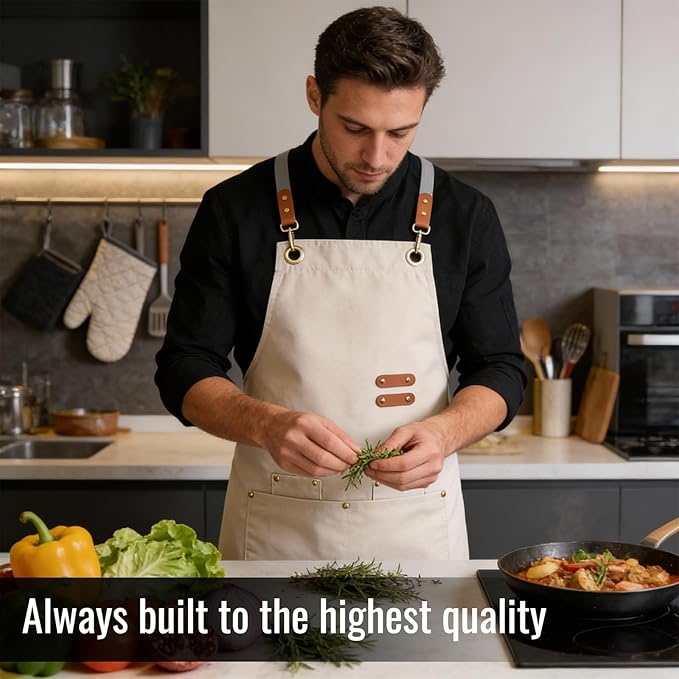 Aoomzoon Durable Kitchen Apron,Multifunctional Chef Aprons for Women & Men with Pockets for Cooking Baking & Daily Use