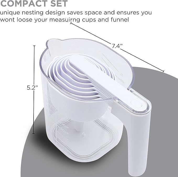 COOK WITH COLOR Measuring Cup Set - 9 PC. Nesting Stackable Liquid Measure Cup, Dry Measuring Cups and Spoons with Funnel and Scraper (White)