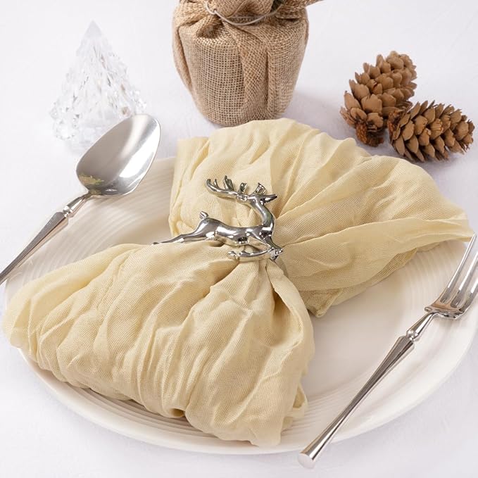 MLMC 10 Pack Champagne Cheesecloth Napkins Bulk Washable Cloth Napkins Set of 10 21"x21" Sand Rustic Boho Gauze Dinner Table Napkins for Wedding Bridal Shower Family Gathering Decor