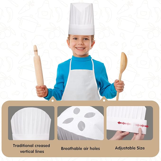 24 Pieces kids chef hat and apron Ages 5-12 Kids Apron Children for Boys Girl's Cooking Baking Painting Wear