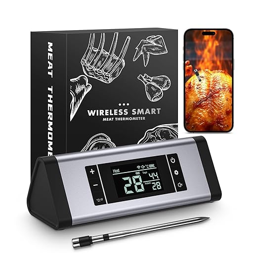 800FT Wireless Meat Thermometer,Digital Cooking Thermometer with 1 Probes-Wireless Rechargeable, Alarm Function,Instant Read Food Thermometer with iOS & Android App,for Grilling Smoking Oven BBQ