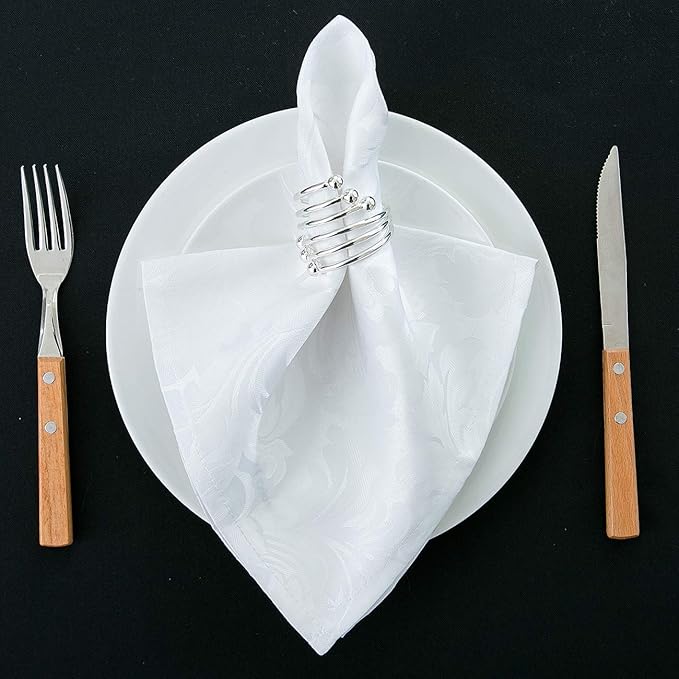 EHouseHome Damask Jacquard Cloth Napkins Waterproof Spillproof Polyester Fabric Napkins White, Set of 12, 17 x 17 Inch